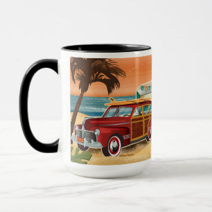 Retro Beach Camper + Classic Car Mug