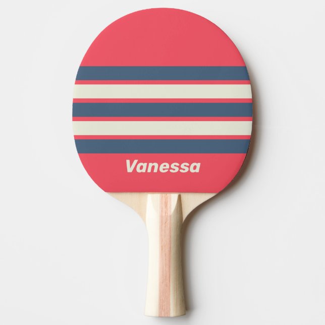 Retro Beach Club Across Striping with Name Ping Pong Paddle (Front)