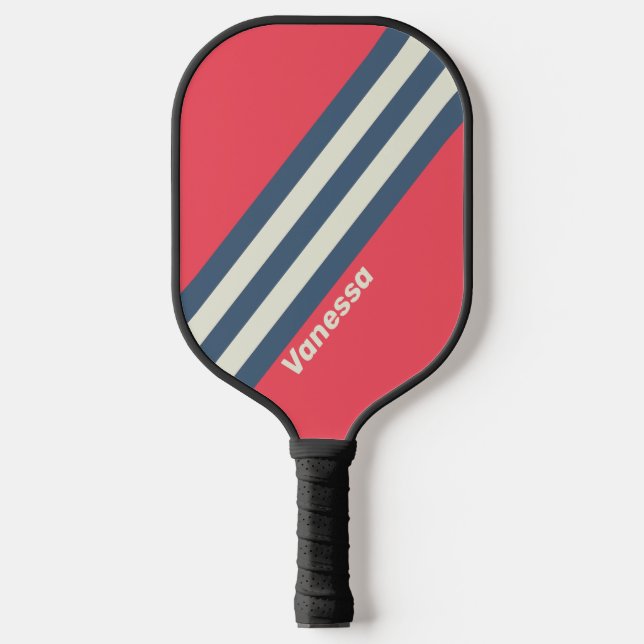 Retro Beach Club Stripes with Name Pickleball Paddle (Front)