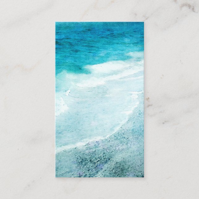 Retro Beach - Coastal Teal Blue Ocean Watercolor Business Card (Front)