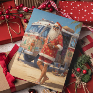 Retro Beach Cool Santa  Holiday Card