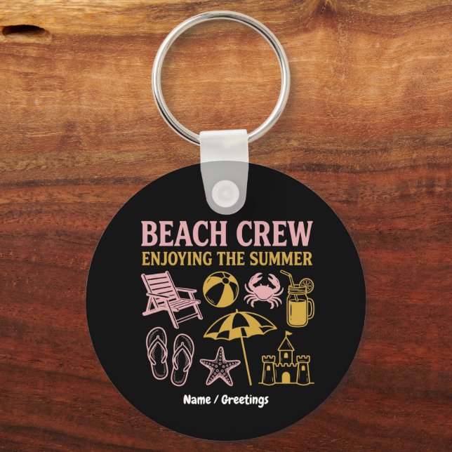 Retro Beach Crew Summer Vacation Graphic Key Ring (Front)