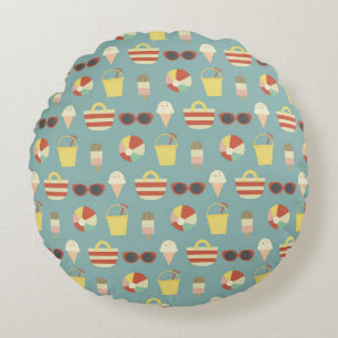 Retro Beach Days and Polka Dots  Round Cushion