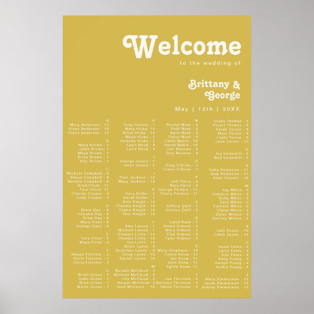 Retro Beach | Gold Alphabetical Seating Poster (Front)