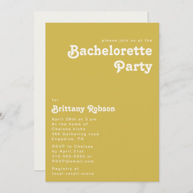 Retro Beach | Gold Bachelorette Party Invitation (Front/Back)