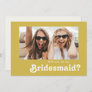 Retro Beach Gold Photo Bridesmaid Proposal Card