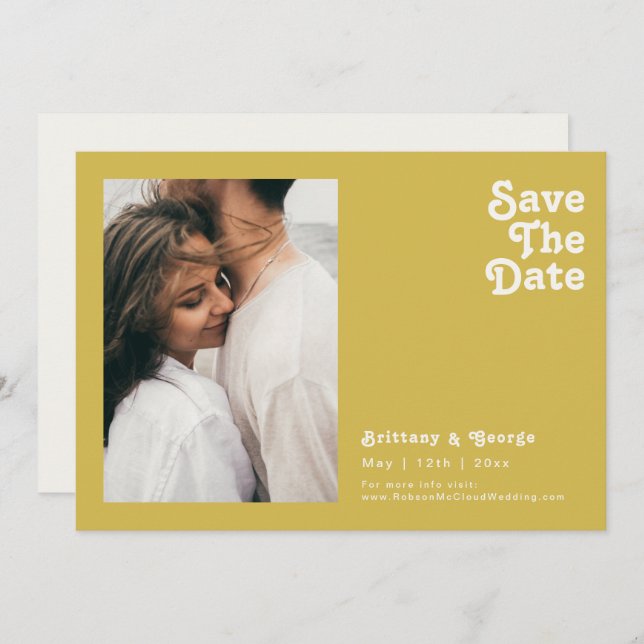 Retro Beach | Gold Photo Horizontal Save The Date (Front/Back)
