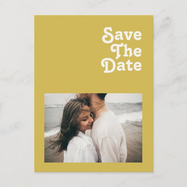 Retro Beach | Gold Photo Save The Date Invitation Postcard (Front)