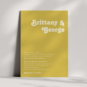 Retro Beach   Gold Traditional Wedding Invitation