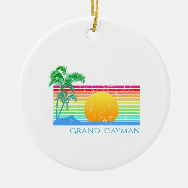 Retro Beach Grand Cayman Ceramic Ornament (Front)