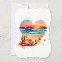 Retro Beach Heart Watercolor