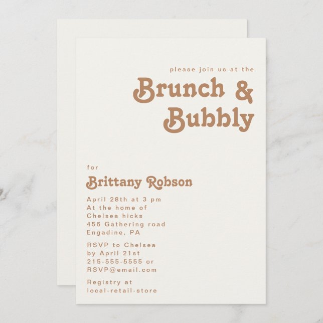 Retro Beach | Ivory Brunch and Bubbly Invitation (Front/Back)