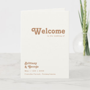 Retro Beach Ivory Folded Wedding Program