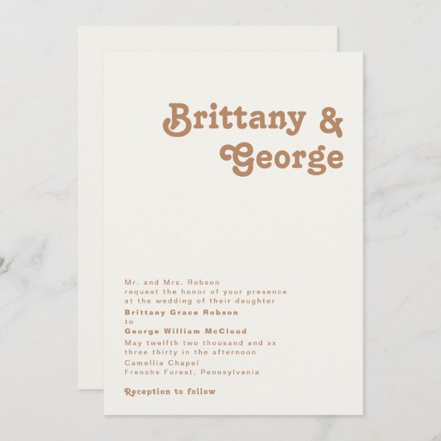 Retro Beach | Ivory Traditional Wedding Invitation (Front/Back)