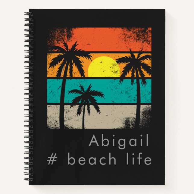 Retro Beach Life, Black Silhouette Notebook (Front)
