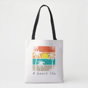 Retro Beach Life, White Silhouette Tote Bag
