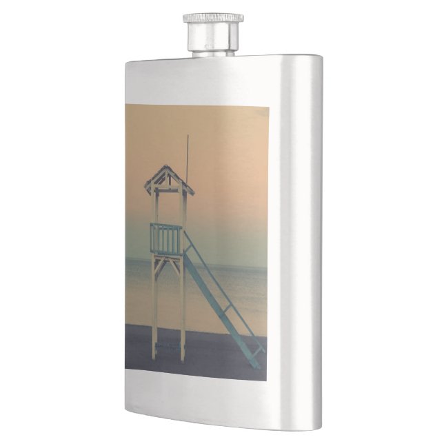 Retro Beach Lifeguard Tower Sunset Hip Flask (Left)