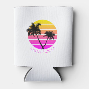 Retro Beach Palm Trees Saint Lucia Can Cooler