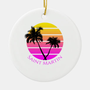 Retro Beach Palm Trees Saint Martin Ceramic Ornament