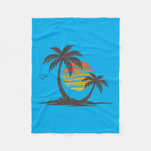 Retro Beach Palm Trees Sunset Funny Holiday Summer Fleece Blanket