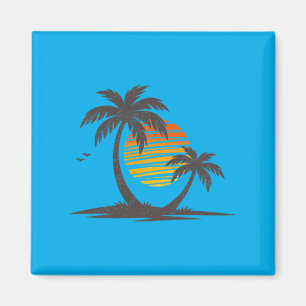 Retro Beach Palm Trees Sunset Funny Holiday Summer Magnet