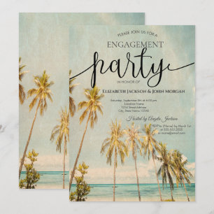 Retro Beach Palms Engagement Invitation