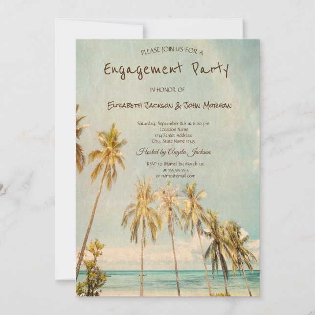 Retro Beach Palms Engagement Invitation (Front)
