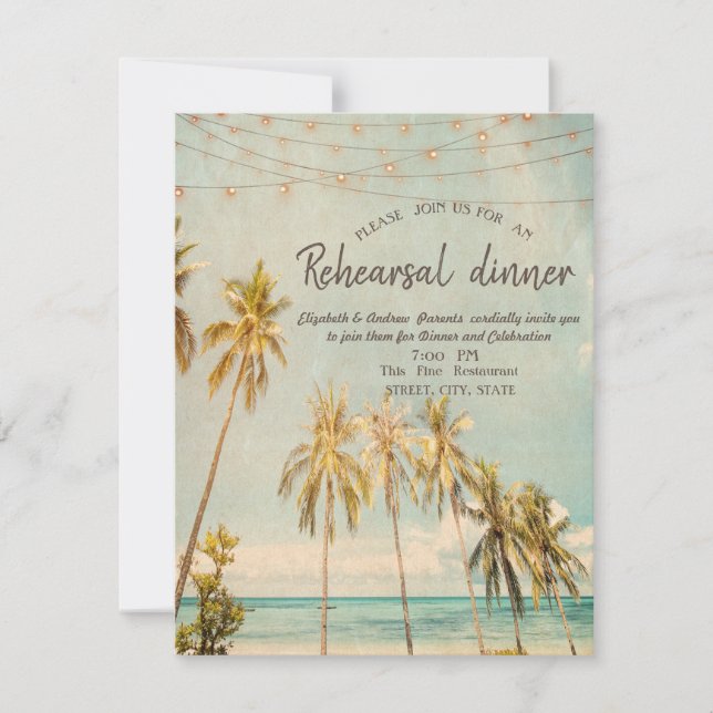 Retro Beach Palms Rehearsal Dinner   Invitation (Front)