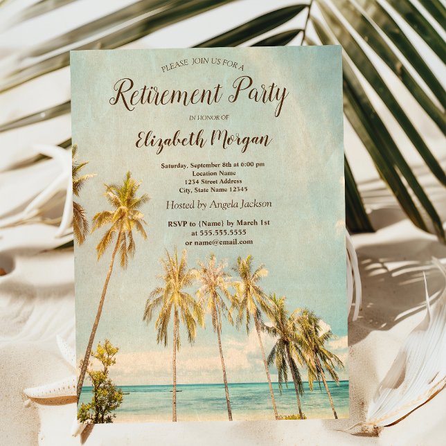 Retro Beach Palms Retirement Party Invitation (Creator Uploaded)