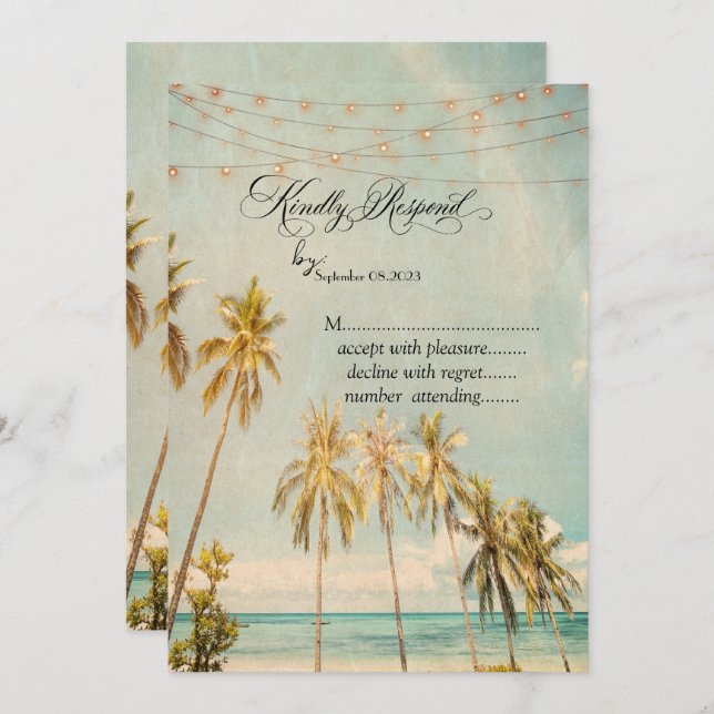 Retro Beach Palms RSVP   Invitation (Front/Back)