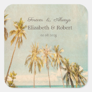 Retro Beach Palms Square Sticker
