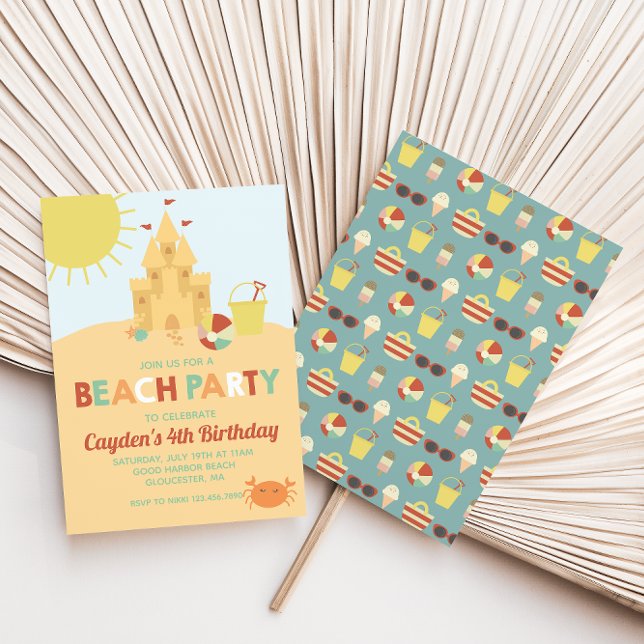 Retro Beach Party Summer Sand castle Birthday Invitation (Creator Uploaded)