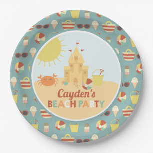 Retro Beach Party Summer Sand castle Birthday Pape Paper Plate