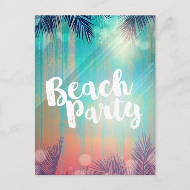 Retro BEACH PARTY Sunny Palm Trees Summer Party Announcement Postcard (Front)
