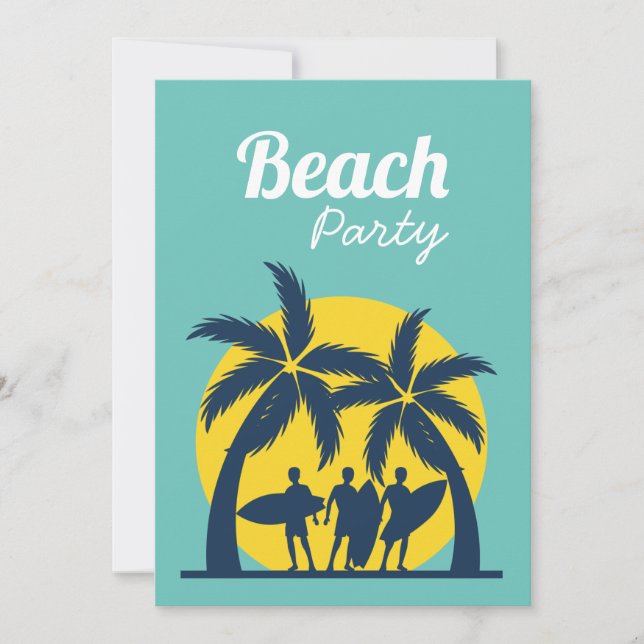 Retro Beach party sunset beach palm trees Invitati Invitation (Front)