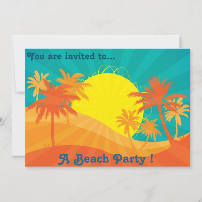 Retro Beach party sunset beach palm trees Invitation (Front)