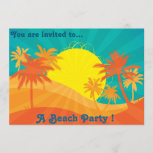 Retro Beach party sunset beach palm trees Invitation