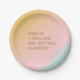 Retro Beach Pastels Gradient Custom Pink Wedding Paper Plate