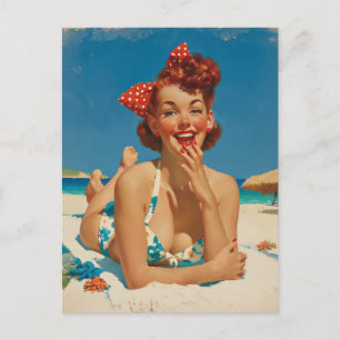 Retro Beach Pin Up Postcard
