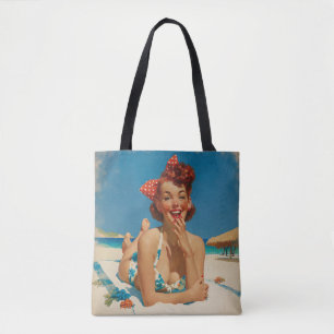 Retro Beach Pin Up Tote Bag