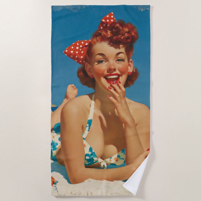 Retro Beach Pin Up Towel (Front)