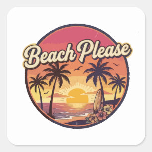 Retro Beach Please Summer Sunset Surf Van Vintage  Square Sticker