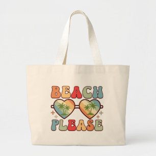 Retro Beach Please Sunset Palm Trees Sunglasses Large Tote Bag