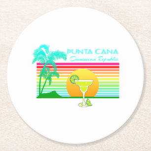 Retro Beach Punta Cana Margarita Round Paper Coaster