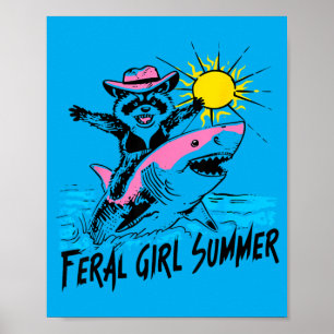 Retro Beach Racoon Feral Girl Summer Vacation Poster