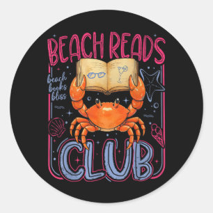 Retro Beach Reads Club Crab Summer Vacation Book Classic Round Sticker