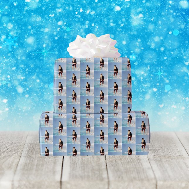 Retro Beach Santa Claus Photo in Saltwater Wrapping Paper (Creator Uploaded)