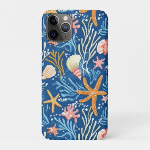 Retro Beach Seashell Orange Pink Yellow Blue iPhone 11 Pro Case
