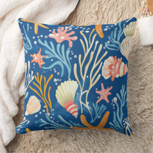 Retro Beach Seashell Orange Pink Yellow Blue Cushion