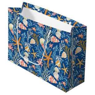 Retro Beach Seashell Orange Pink Yellow Blue Large Gift Bag